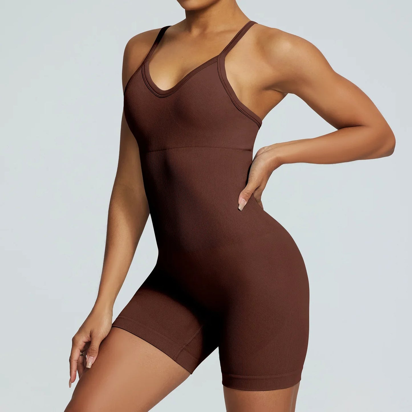 Cralom Seamless Yoga Jumpsuit Set with Pads & Adjustable Straps