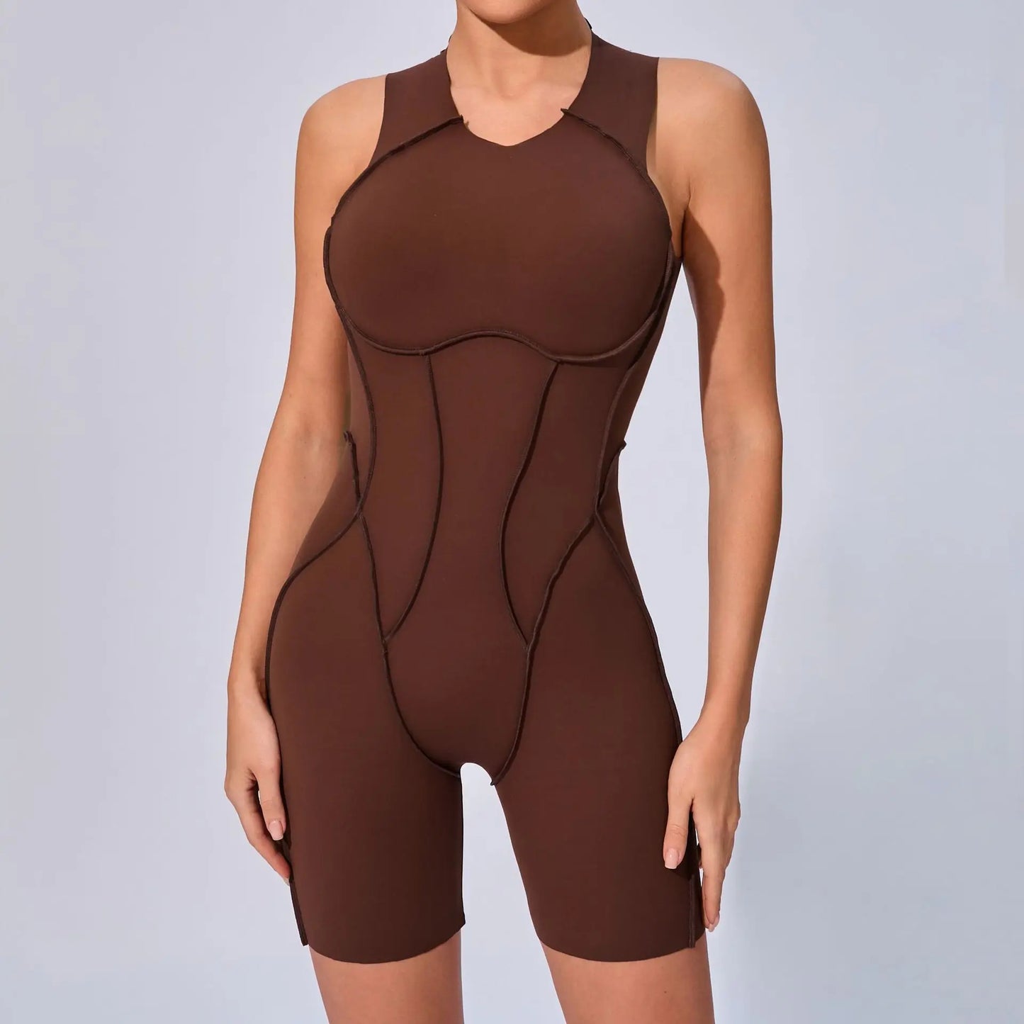 Cralom Color-Block Yoga Jumpsuit: Open Back, Soft Stretch, Gym Running Outfit