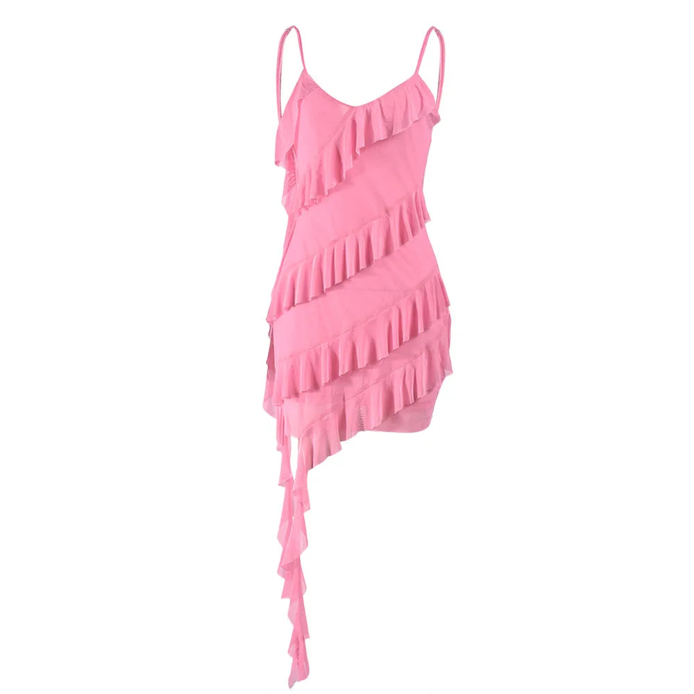 Cralom Summer Strap Ruffle Edge Dress - Women's Slimming Fit