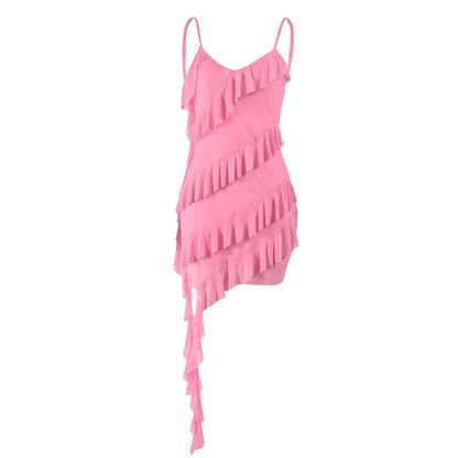 Cralom Summer Strap Ruffle Edge Dress - Women's Slimming Fit