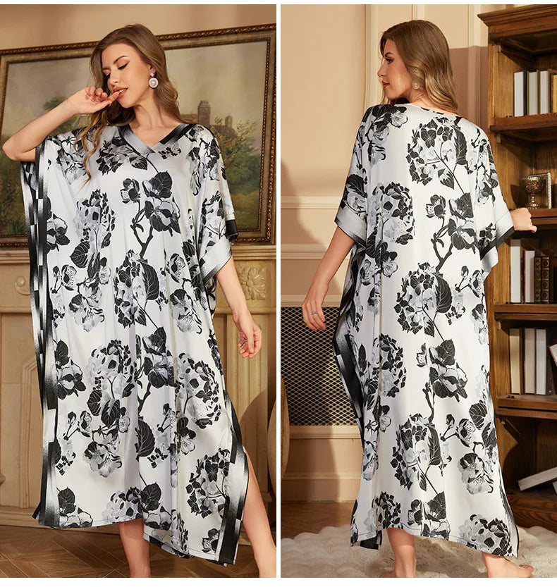 Cralom Printed Long Nightdress for Women in Elegant Spring Design
