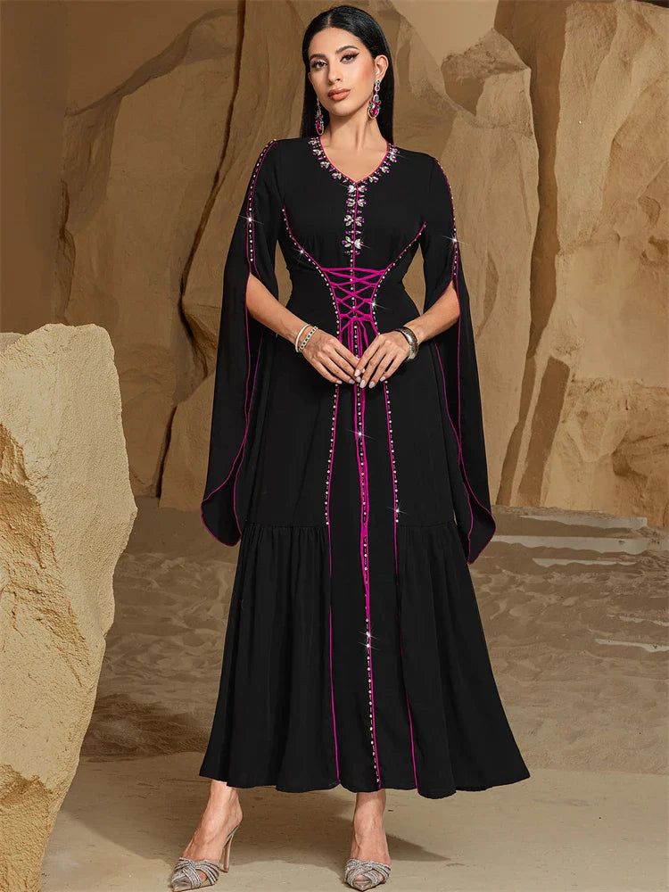 Cralom Black Satin Evening Abaya - Modest Dress for Women
