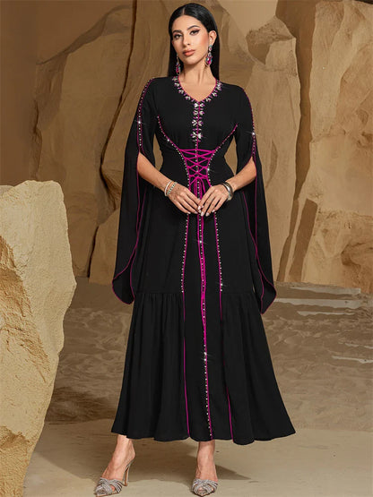 Cralom Black Satin Evening Abaya - Modest Dress for Women