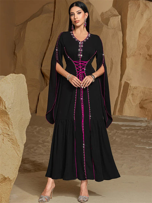 Cralom Black Satin Evening Abaya - Modest Dress for Women