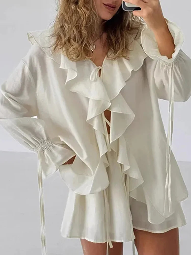 Cralom V Neck Solid Shorts Set 2025 Summer Outfits