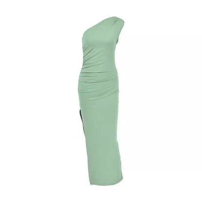 Cralom Summer Solid Color Shoulder Slit Dress