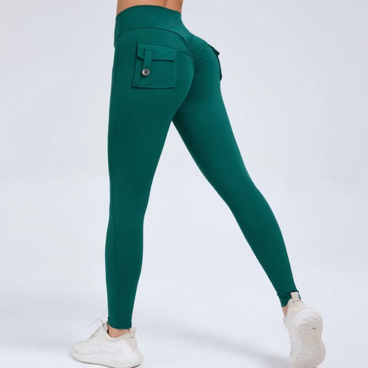 Cralom Seamless Yoga Leggings: Peach Hip-lifting Fitness Pants with Pocket