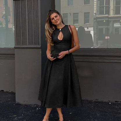 Cralom Sleeveless V-neck Hollowed Out A-list Dress for 2024 Summer