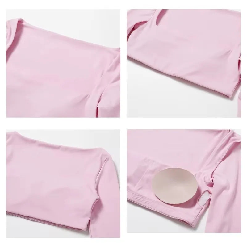 Cralom Square Neck Gym Top: Quick Dry Long Sleeve Crop Top for Women