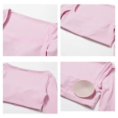 Cralom Square Neck Gym Top: Quick Dry Long Sleeve Crop Top for Women
