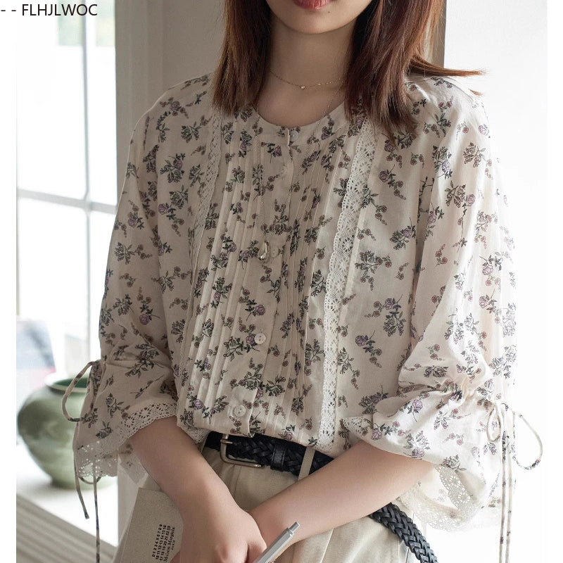 Cralom Women's Retro Stripe Floral Button Shirts
