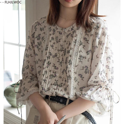 Cralom Women's Retro Stripe Floral Button Shirts