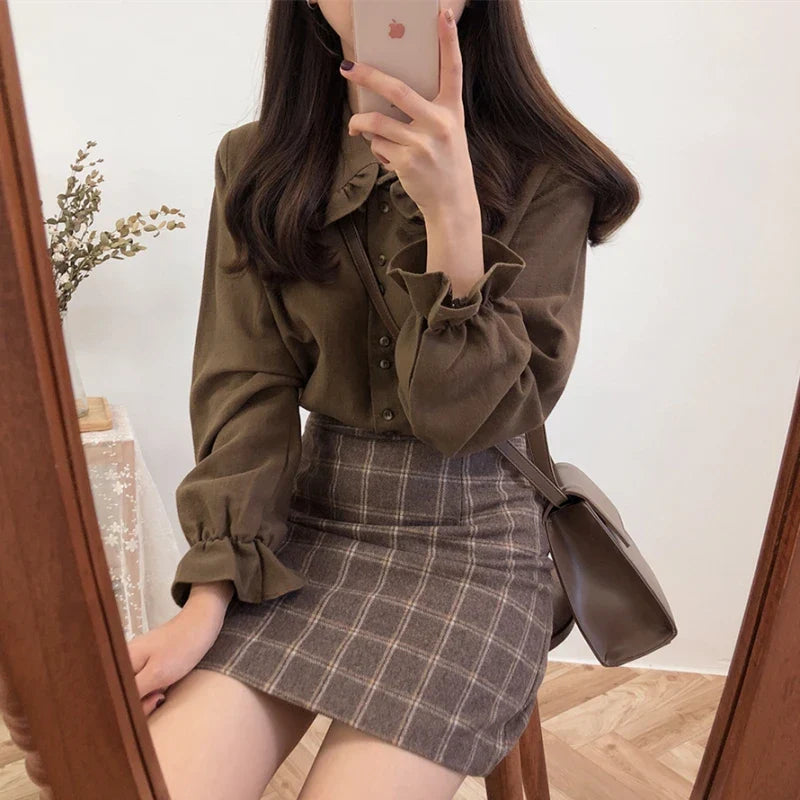 Cralom Flare Sleeve Peter Pan Collar Button Shirt - Women's Fashion Statement