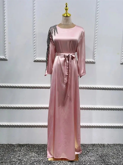 Cralom Luxury Satin Eid Abaya Dress for Women - Muslim Prayer Caftan