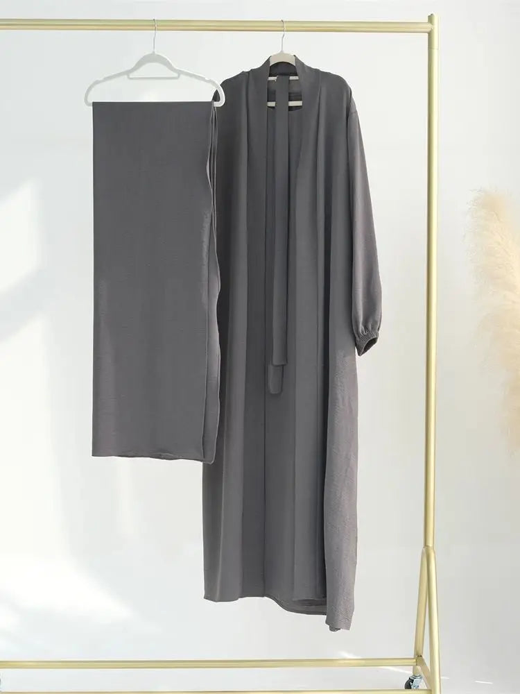Cralom Ramadan Eid Abaya Kaftan Set with Hijab, Kimono & Dress