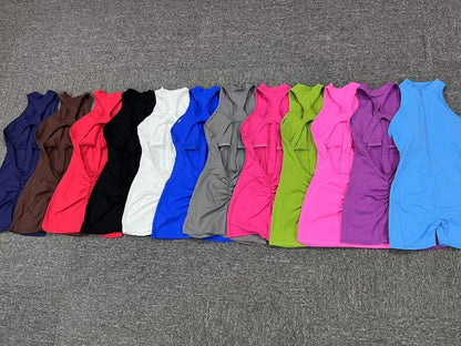 Cralom Seamless Yoga Bodysuit: Zip-Front Peach Booty Ruched One-Piece