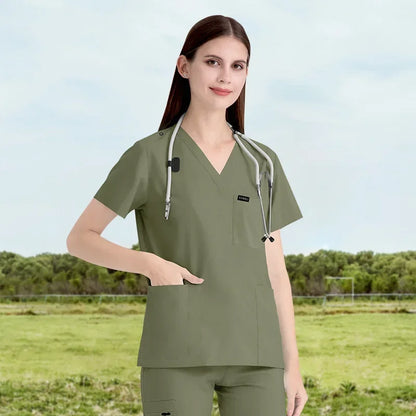 Cralom Women's Stretch Scrubs Set - Top Jogger Pants Nursing Uniform