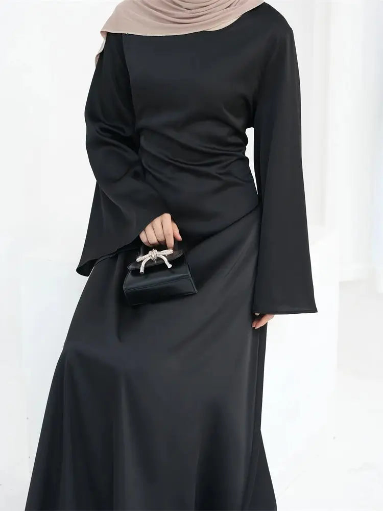 Cralom Ramadan Eid Satin Abaya Kaftan Robe Modest Dress