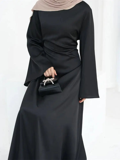 Cralom Ramadan Eid Satin Abaya Kaftan Robe Modest Dress