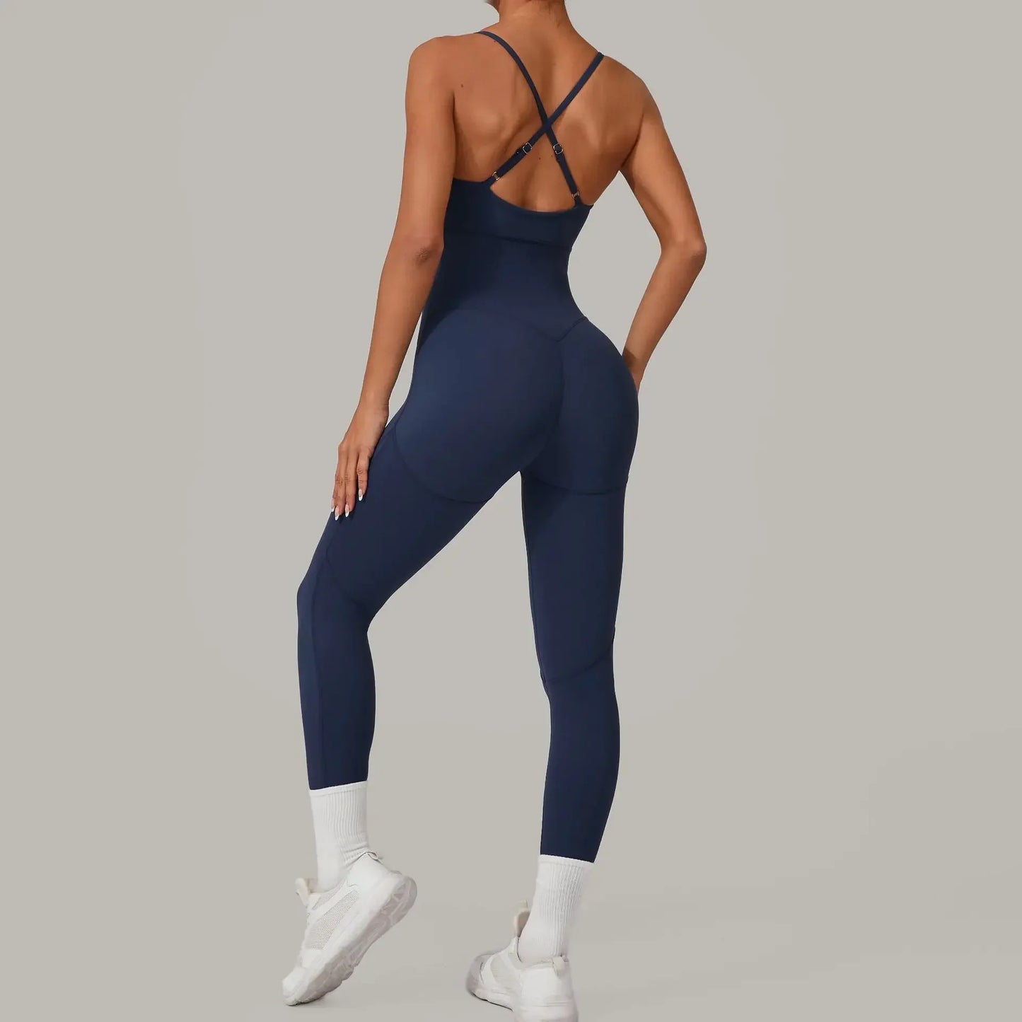 Cralom Seamless Cross Back Yoga Jumpsuit - Adjustable Straps, Butt Lifting