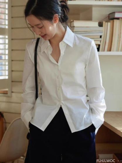 Cralom 2025 Spring Summer Plaid Button Blouse - Blue & White Slim Fit Office Top