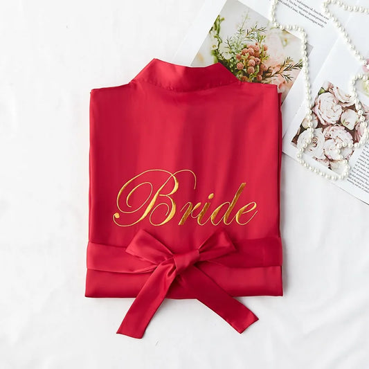 Cralom Satin V-Neck Bridal Robe with Belt - Elegant Half Sleeve Wedding Dress