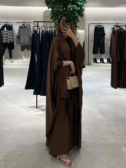 Cralom Ramadan Satin Kebaya Kimono Abaya Muslim Dress African Kaftan Robe