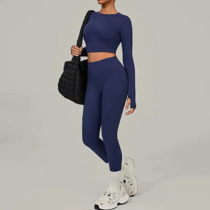Cralom Brushed Yoga Set: Long Sleeve Top & High-Waist Leggings