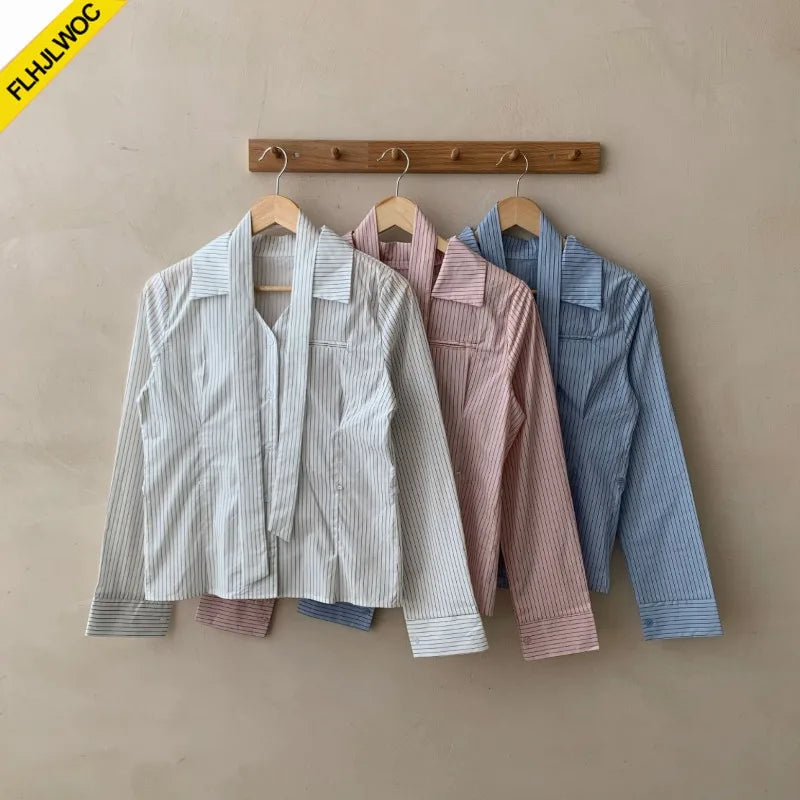 Cralom Striped Peplum Top Blouse Y2K Slim Waist Button Up Shirt