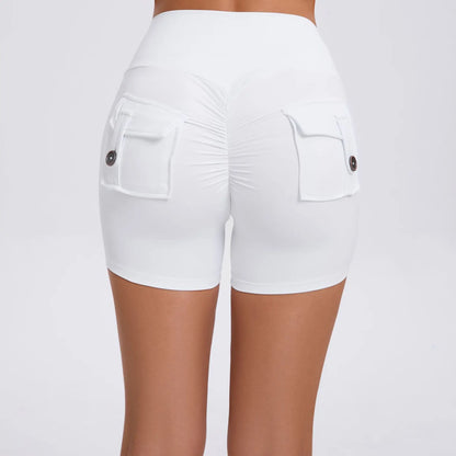 Cralom Peach Lifting Yoga Shorts - High Waist Stretchy Fitness Shorts