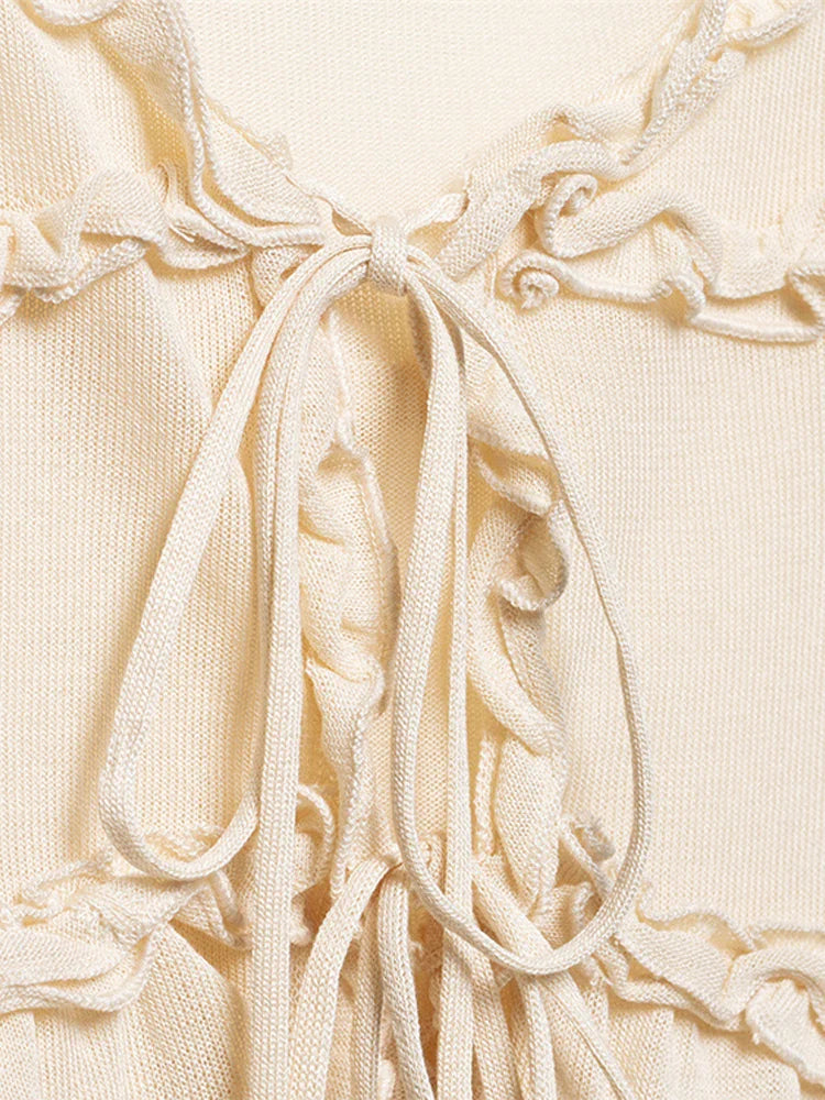 Cralom Ruffled Sling Vest - V Neck Lace Up Sleeveless Top