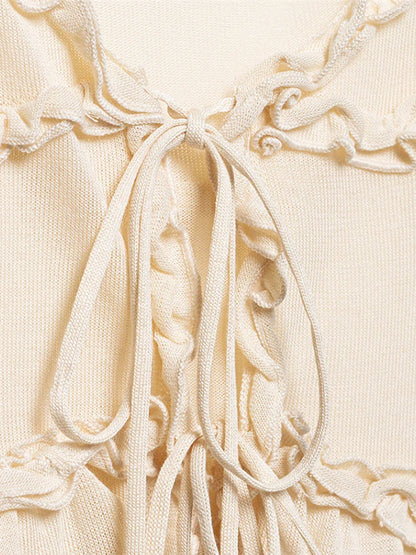 Cralom Ruffled Sling Vest - V Neck Lace Up Sleeveless Top
