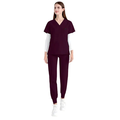 Cralom Women's Stretch Scrubs Set - Top Jogger Pants Nursing Uniform