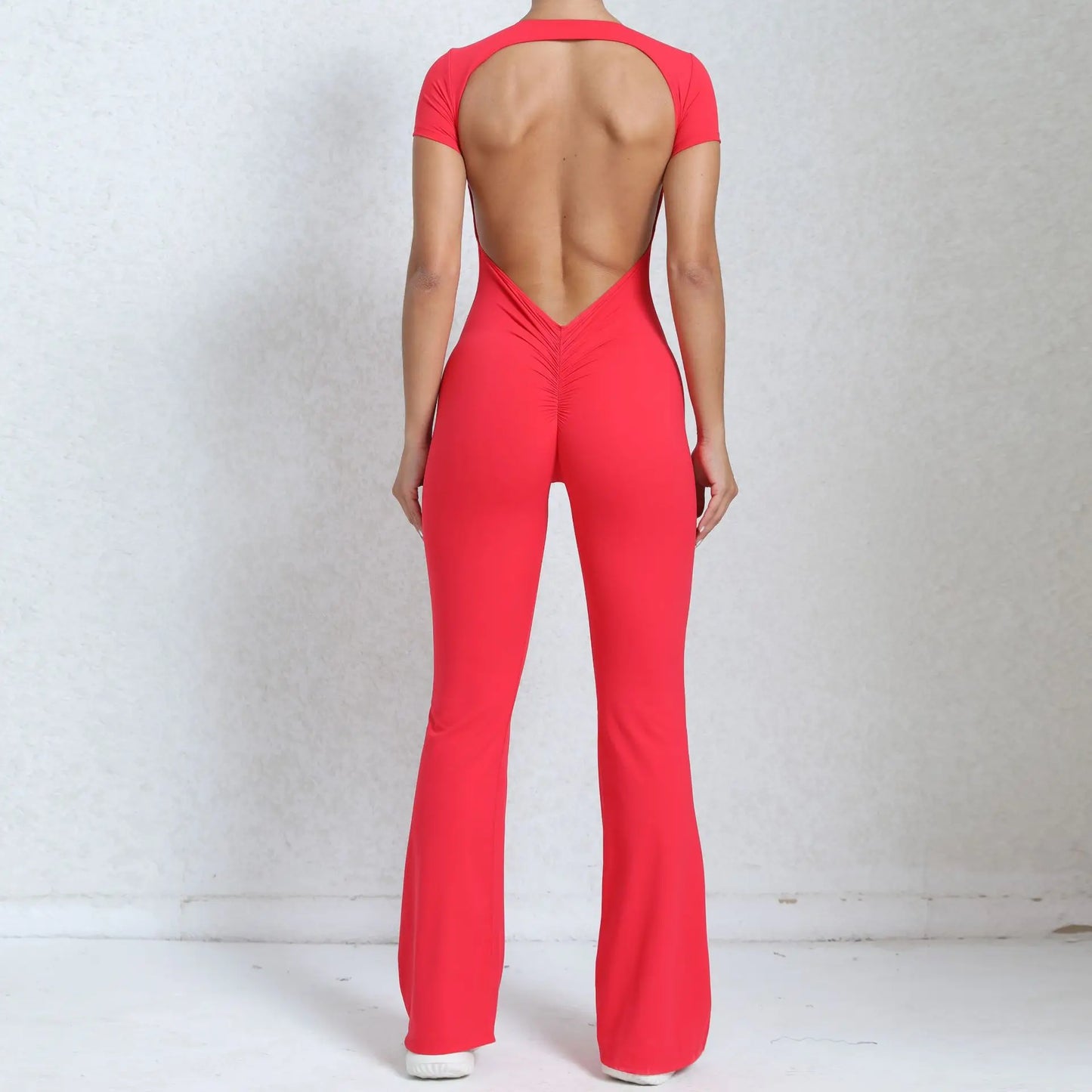 Cralom Deep Backless Yoga Jumpsuit - Flared Leg Naked Feeling Gym Wear