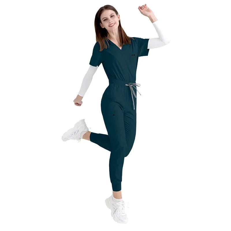 Cralom Women's Stretch Scrubs Set - Top Jogger Pants Nursing Uniform