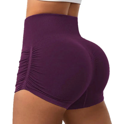 Cralom Ribbed High Waist Yoga Mini Shorts for Women
