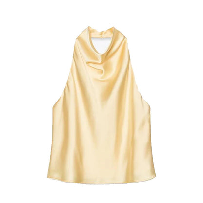 Cralom Satin Halter Top: Backless, Elegant, Sleeveless, Slim Fit Vest - 2025 Fashion