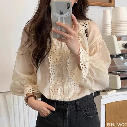 Cralom Lace Ruffles Flare Sleeve Sunscreen Top - Sweet Vintage Style