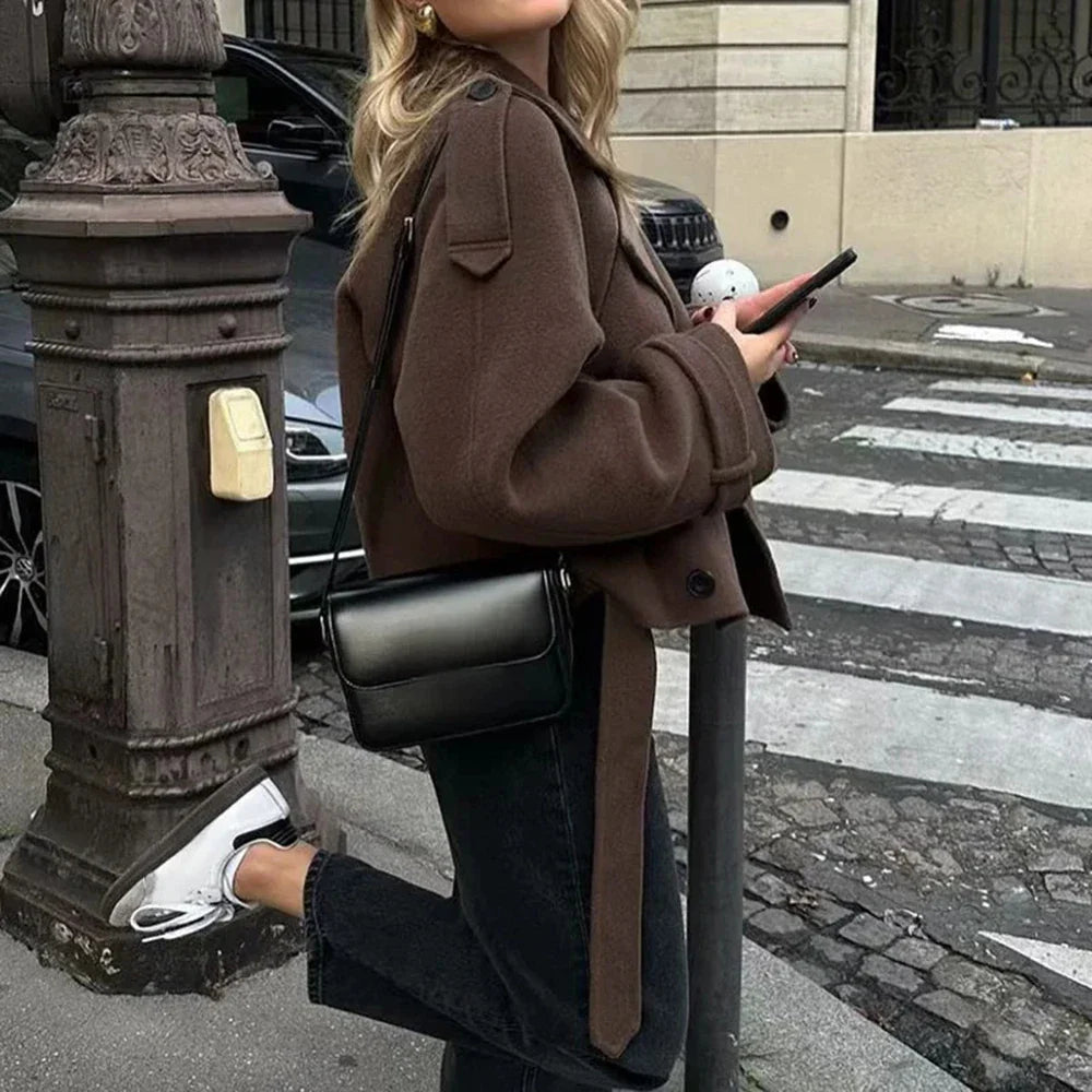 Cralom Chic Button Long Sleeve Jacket - Women's Slimming Lapel Coat
