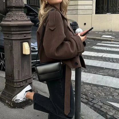 Cralom Chic Button Long Sleeve Jacket - Women's Slimming Lapel Coat