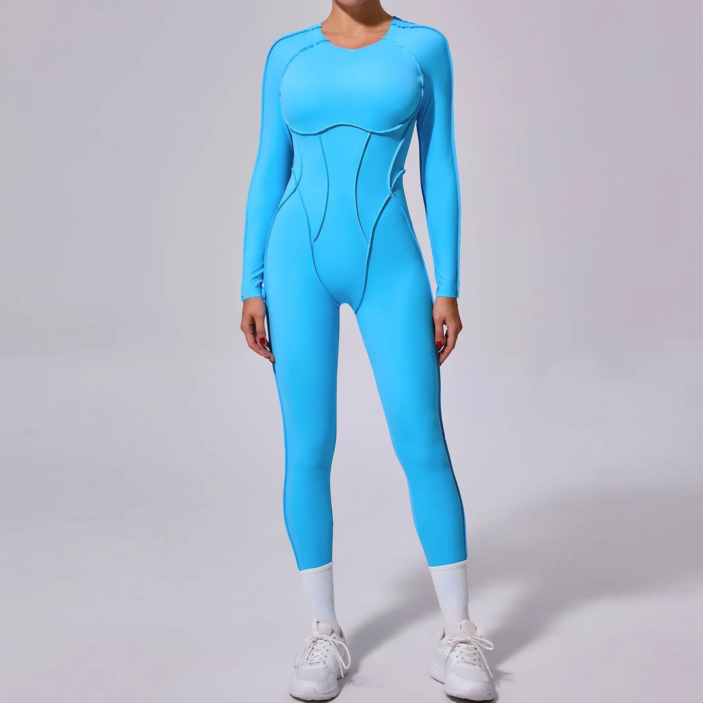 Cralom Seamless Backless Yoga Bodysuit - Slim Fit Long Sleeve One-Piece