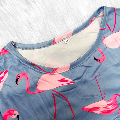 Short Sleeve Flamingo Print Pajama Set by Cralom