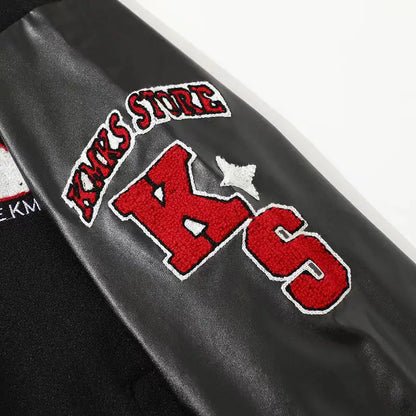 Cralom Flocking Baseball Uniform Jacket: Y2K Retro Vintage Lovers Motorcycle Casual Coat