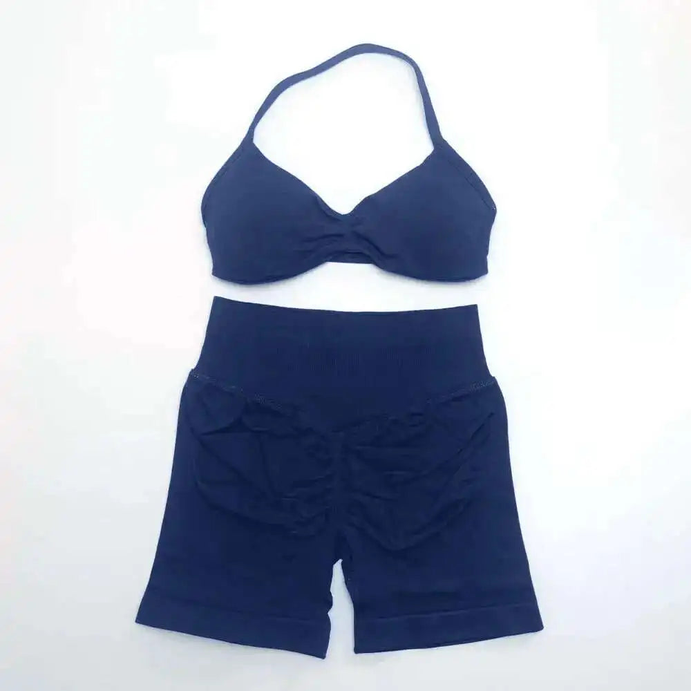 Cralom Strappy Bra & Shorts Yoga Set for Women - Pilates Fitness Sportswear