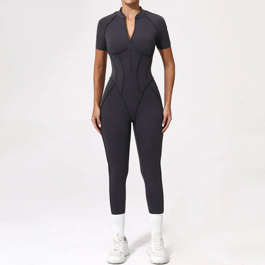 Cralom Women's Zipper Jumpsuit: One-Piece Backless Yoga Set