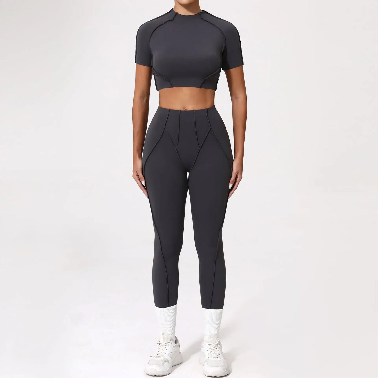 Cralom Seamless Yoga Set: Breathable High-waisted Hip-lifting Trousers for Fitness & Running