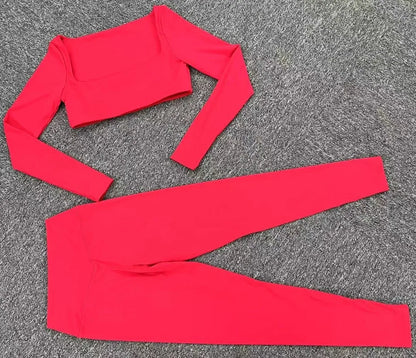Cralom Seamless Yoga Set: Booty Lifting Leggings & Long Sleeve Top