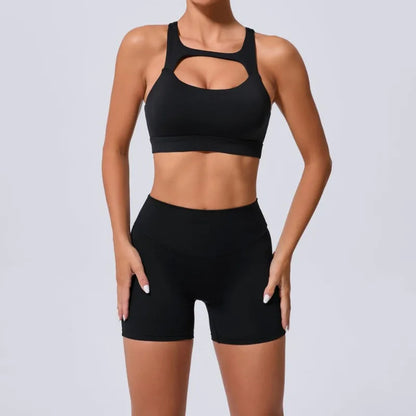 Cralom Yoga Sets: Peach Hip-lifting Shorts & Cross Back Vest for Women