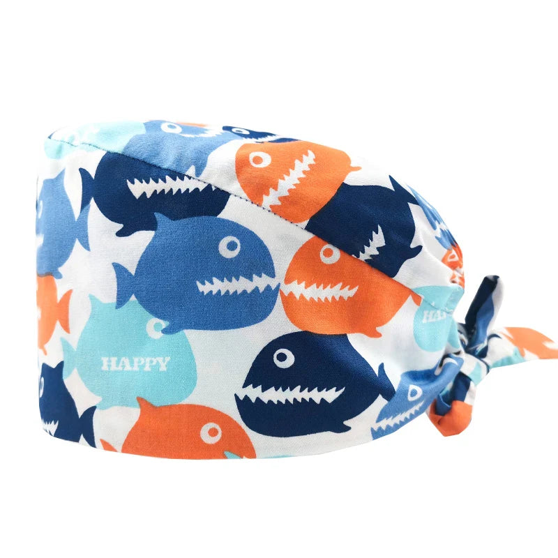 Cralom Cotton Scrub Cap with Sweatband, Tie Back Working Hat for Beauticians