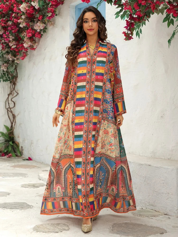 Cralom Bohemian Printed Abaya Kaftan Dress by Cralom